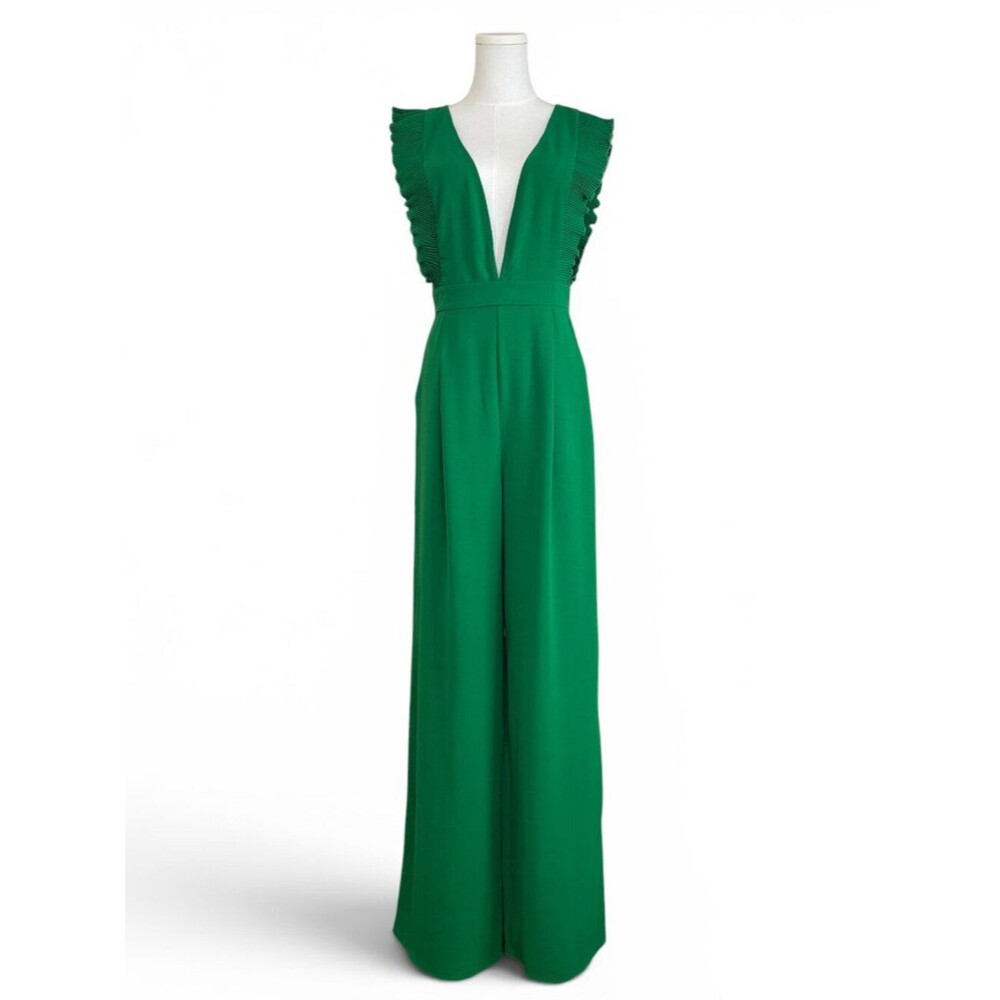 Jealous Tomato Emerald Green Pleated Ruffle Wide Leg Jumpsuit Women’s S